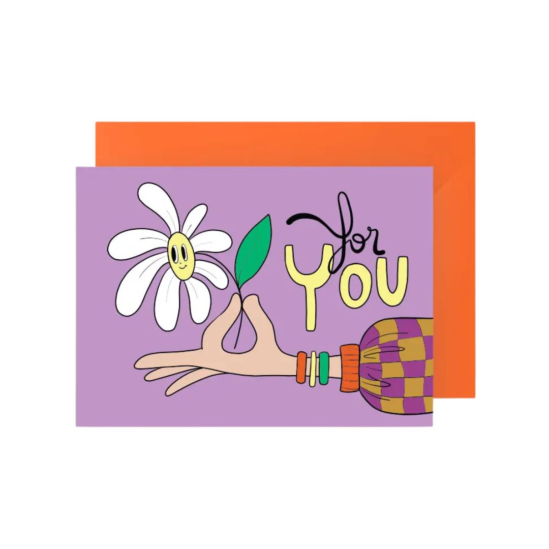 Postkarte mit Umschlag 'For You' lila/orange Querformat
