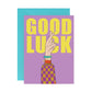 Postkarte mit Umschlag 'Good Luck' lila/blau Hochformat