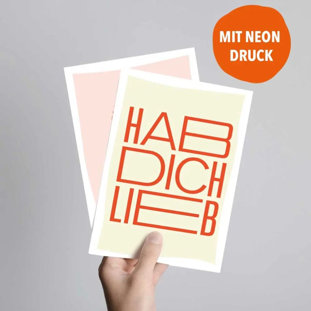 Postkarte mit Neondruck 'HAB DICH LIEB'