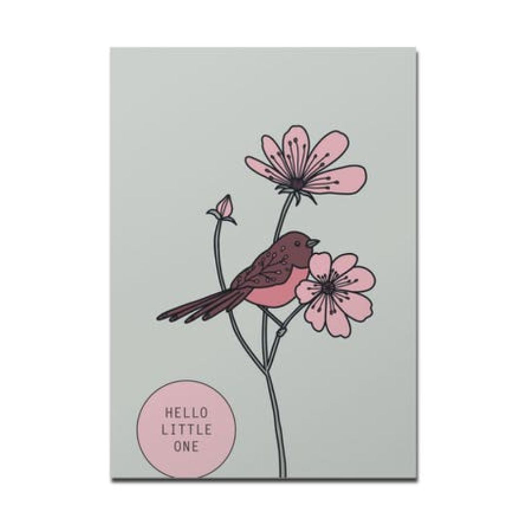 Postkarte "HELLO LITTLE ONE", Pink Robin