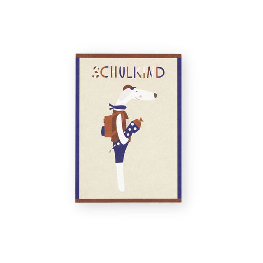 Postkarte Hund, blau – Schulkind