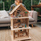 Dreistöckiges Holzpuppenhaus | Modernes Puppenhaus natur/petrol