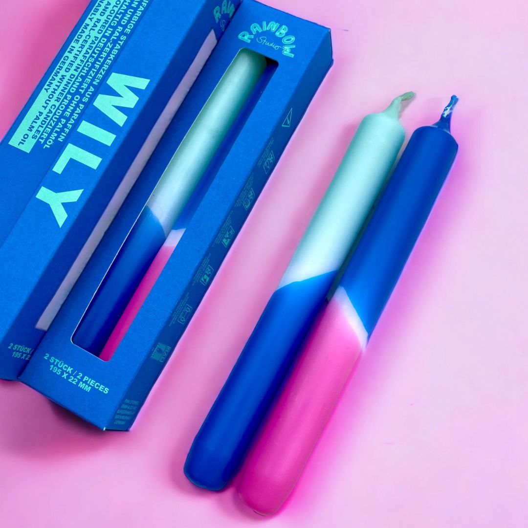 Rainbow Studio | Neonkerzen im 2er-Set 'Wily' blau/pink