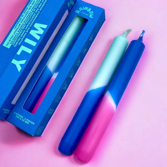 Rainbow Studio | Neonkerzen im 2er-Set 'Wily' blau/pink