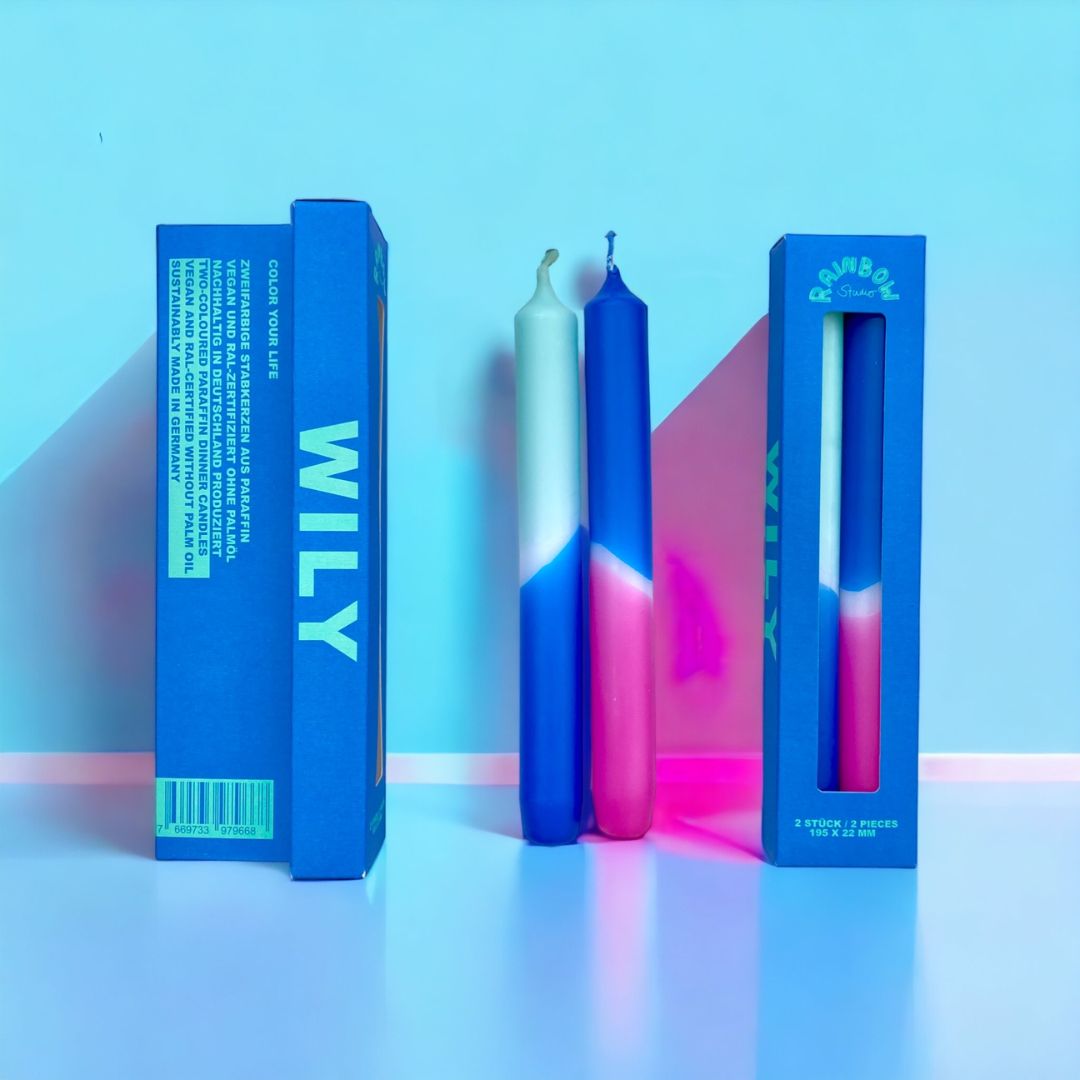 Rainbow Studio | Neonkerzen im 2er-Set 'Wily' blau/pink