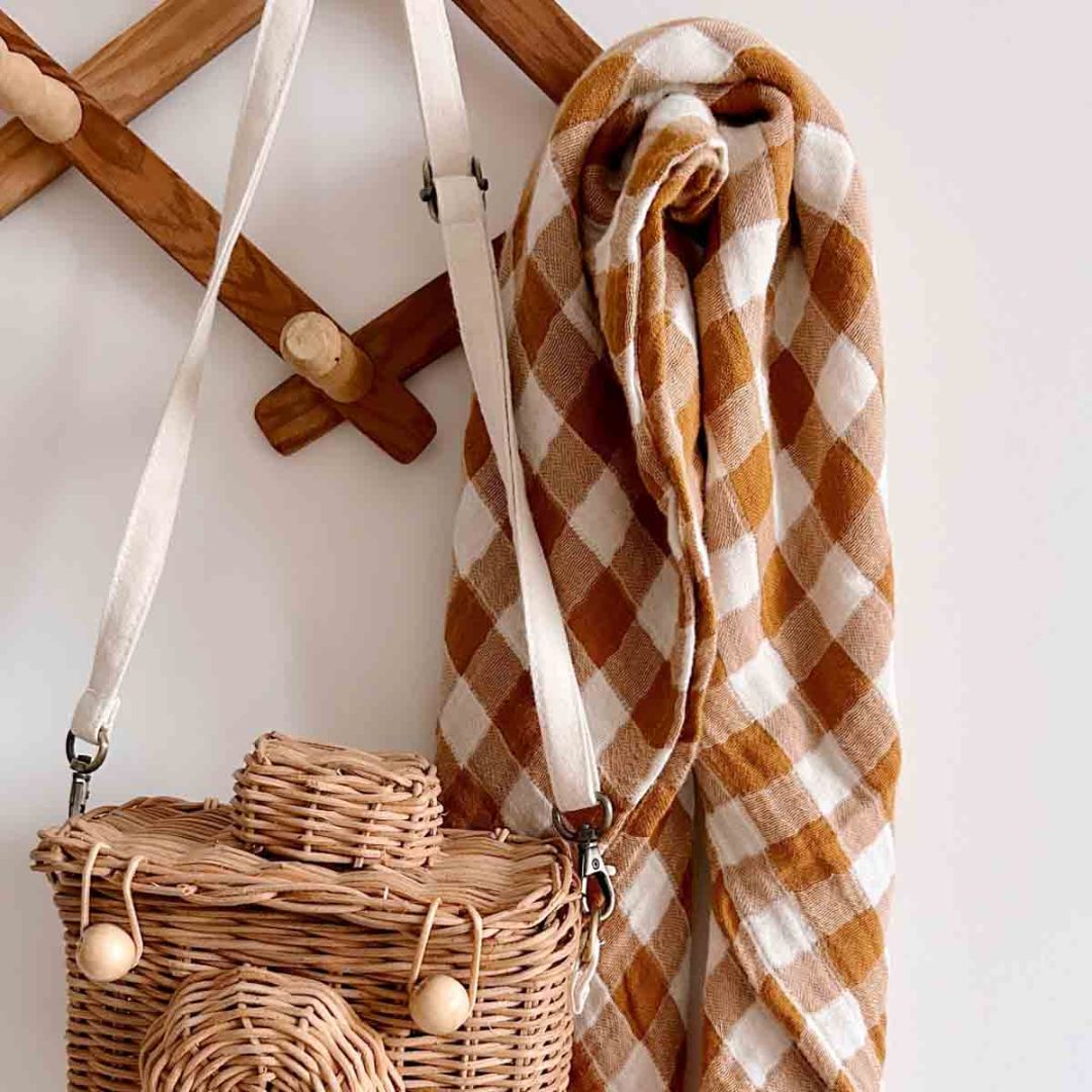 Schaltuch aus Musselin 'BIANCA VICHY KARAMELL' 70 x 70 cm