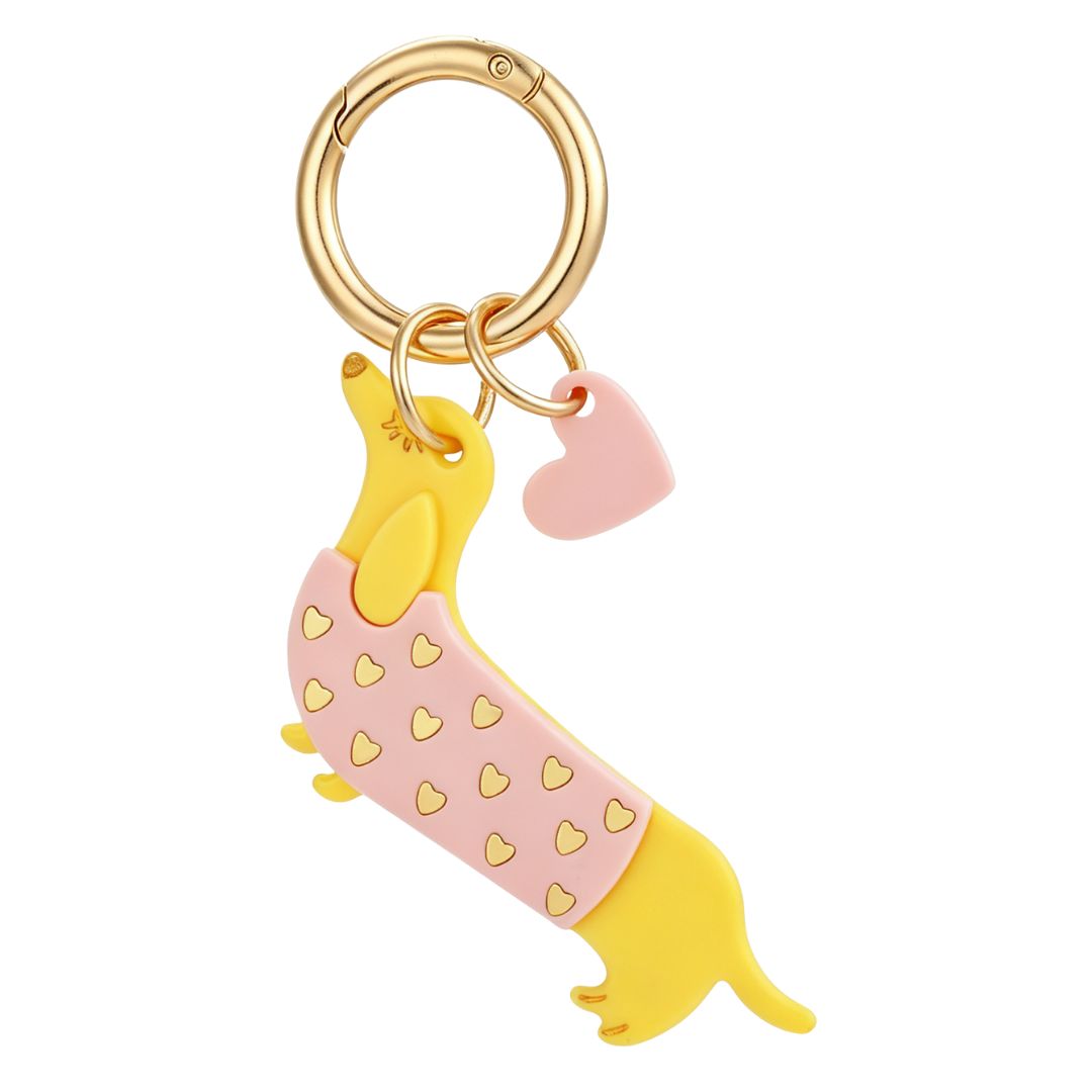 Schlüsselanhänger Dackel Herzen gelb/rosa