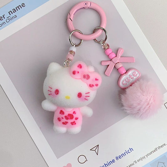 Hello Kitty inspirierter Schlüsselanhänger Pompon rosa