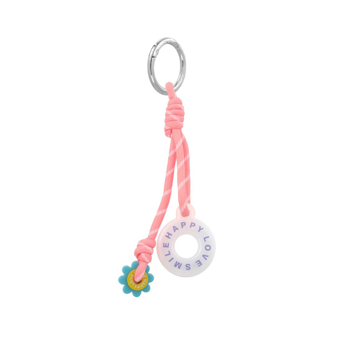 Schlüsselanhänger mit Blumen und kreisförmigen Motiven rosa