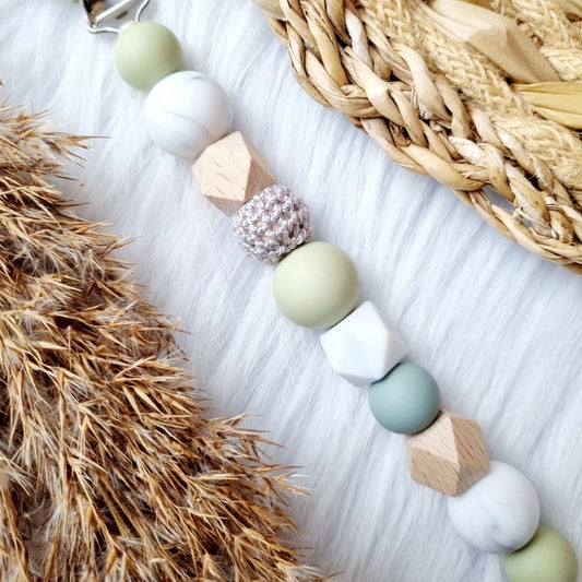 Schnullerkette 'Mamor' salbei/natur