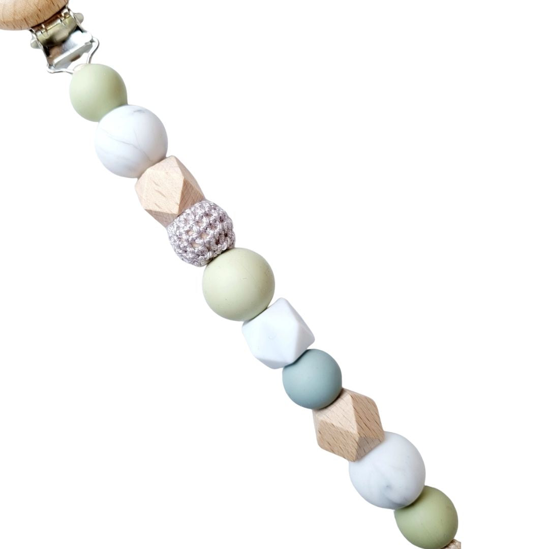 Schnullerkette 'Mamor' salbei/natur