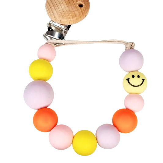 Schnullerkette 'Smiley' pastell/orange