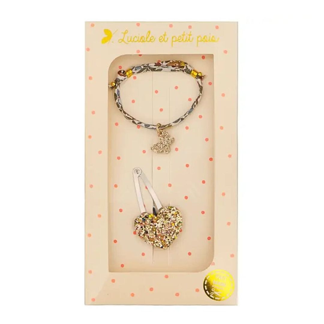 Geschenkset Herzclip und Armband mit Schmetterling