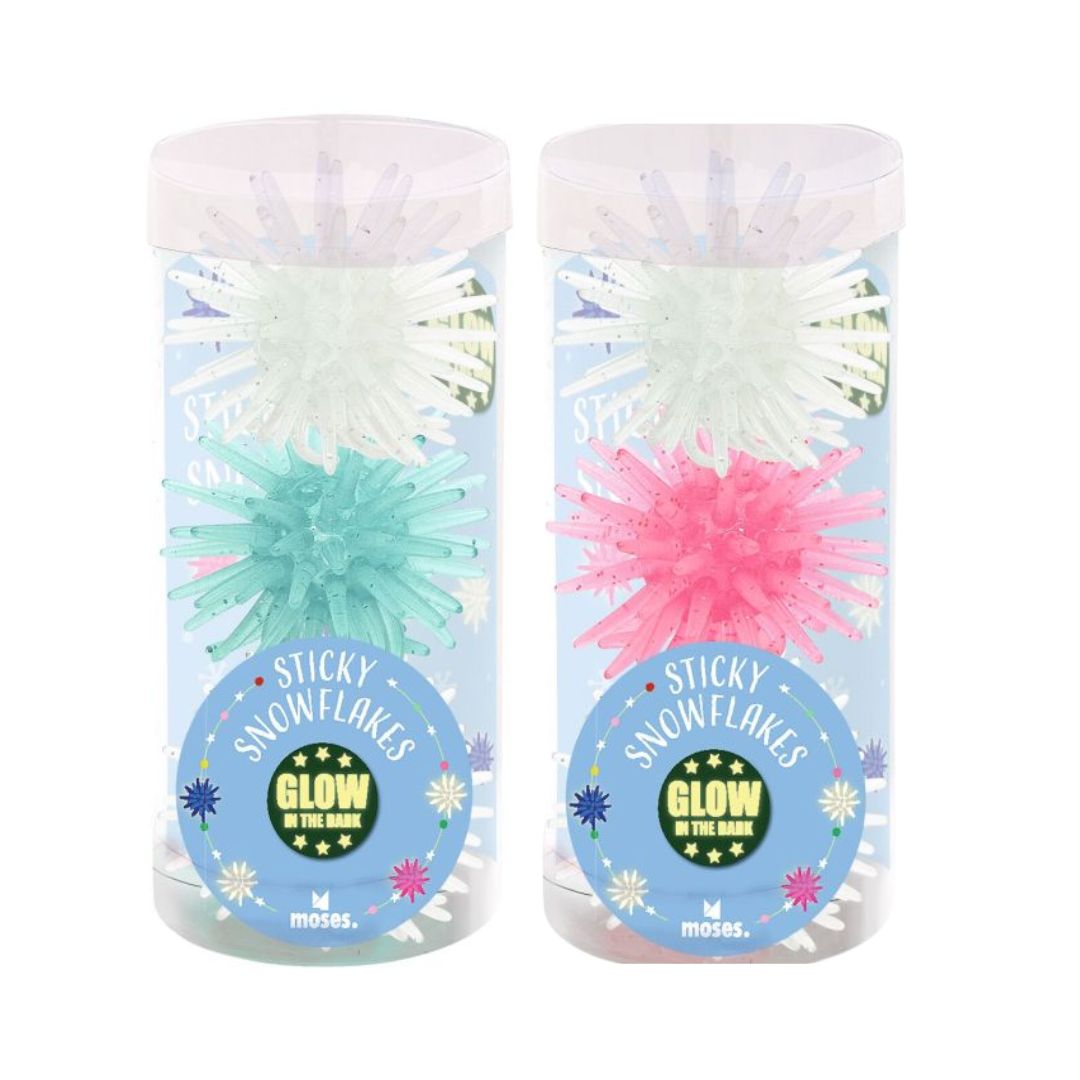 Set von 3 'Nachtleuchtende Sticky Snowflakes'