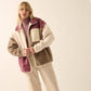 Damen Sherpa Fleecejacke mit Colorblock Design