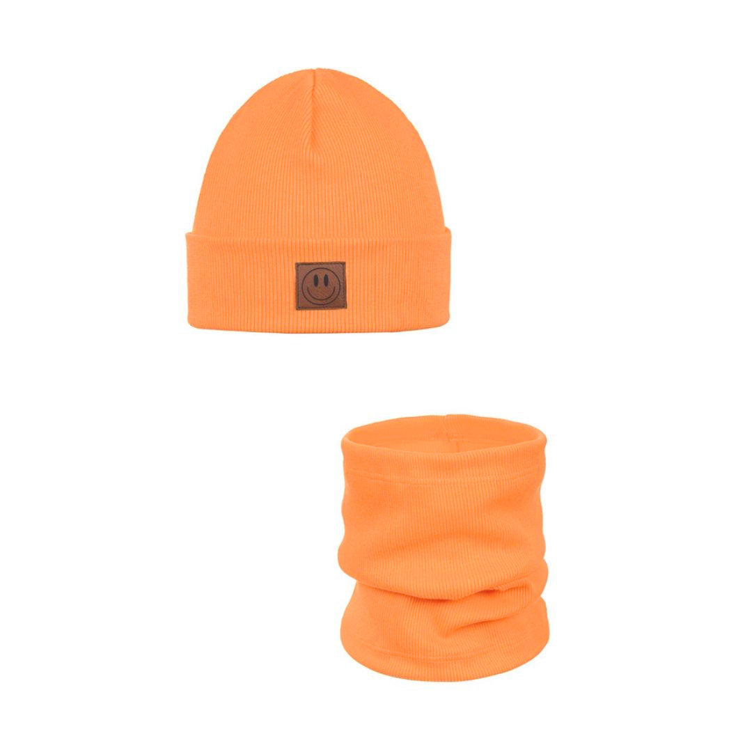 Set Mütze und Loop für Kinder orange/peach