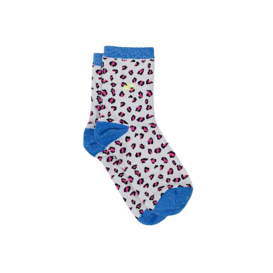 Glitzersocken mit Leopardenmuster weiß/blau