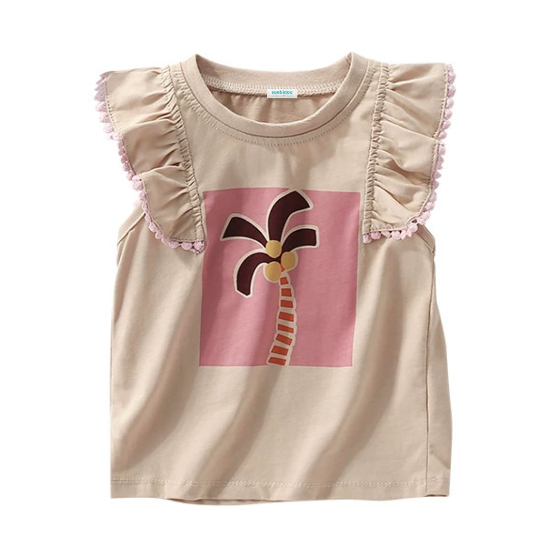 Sommer T-Shirt mit Fly Sleeves 'Palm Tree' apricot