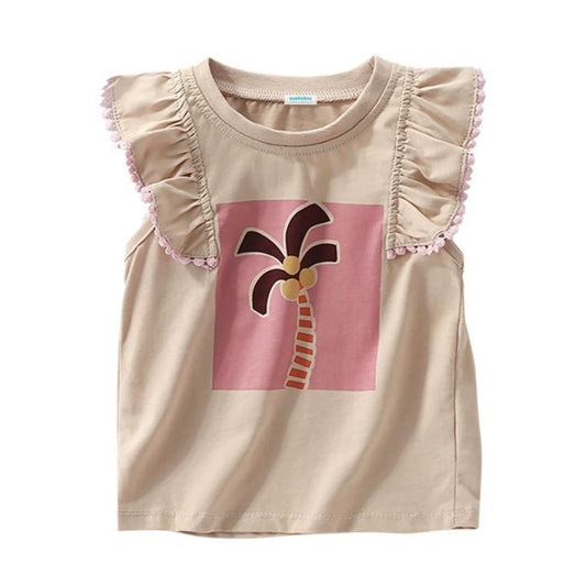 Sommer T-Shirt mit Fly Sleeves 'Palm Tree' apricot