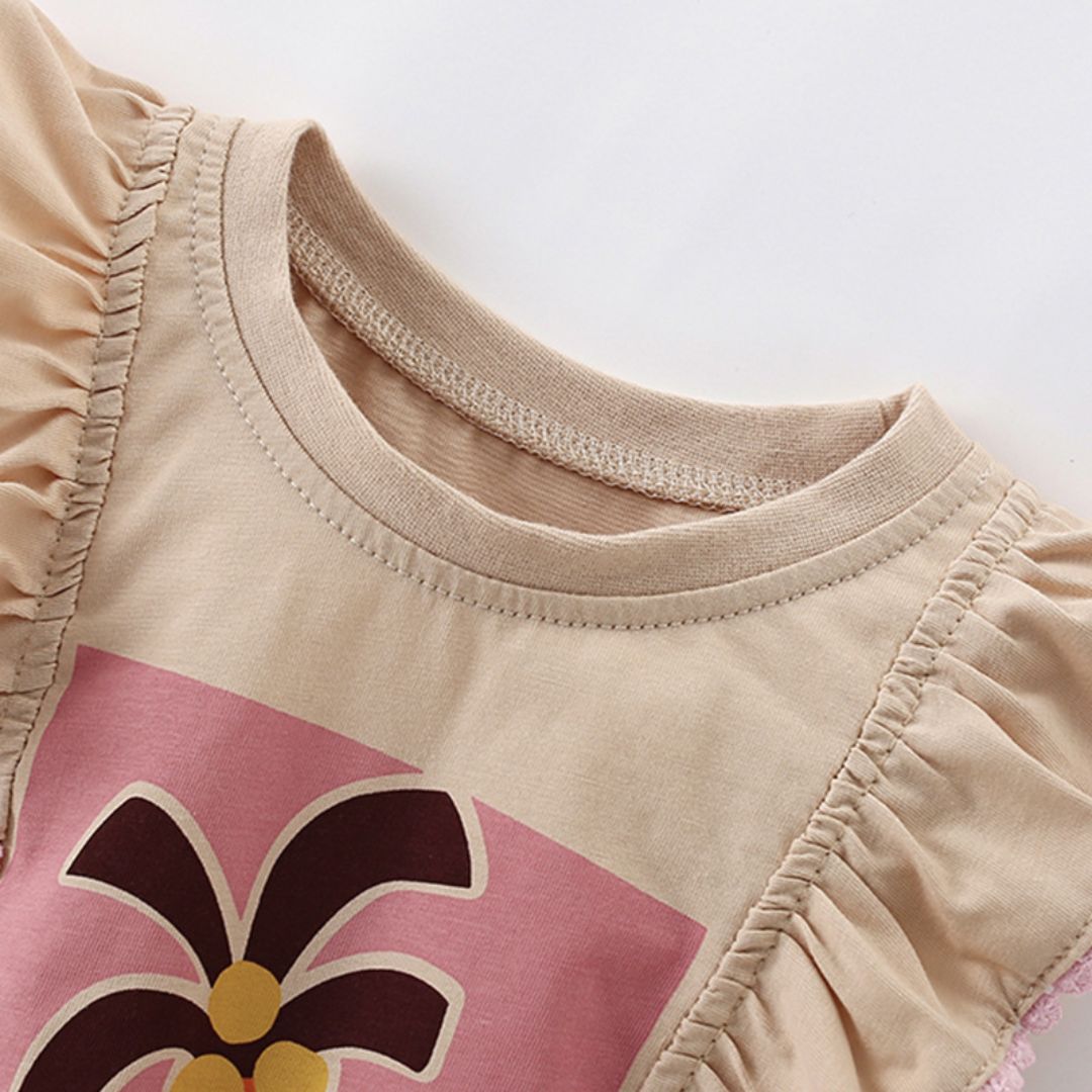 Sommer T-Shirt mit Fly Sleeves 'Palm Tree' apricot