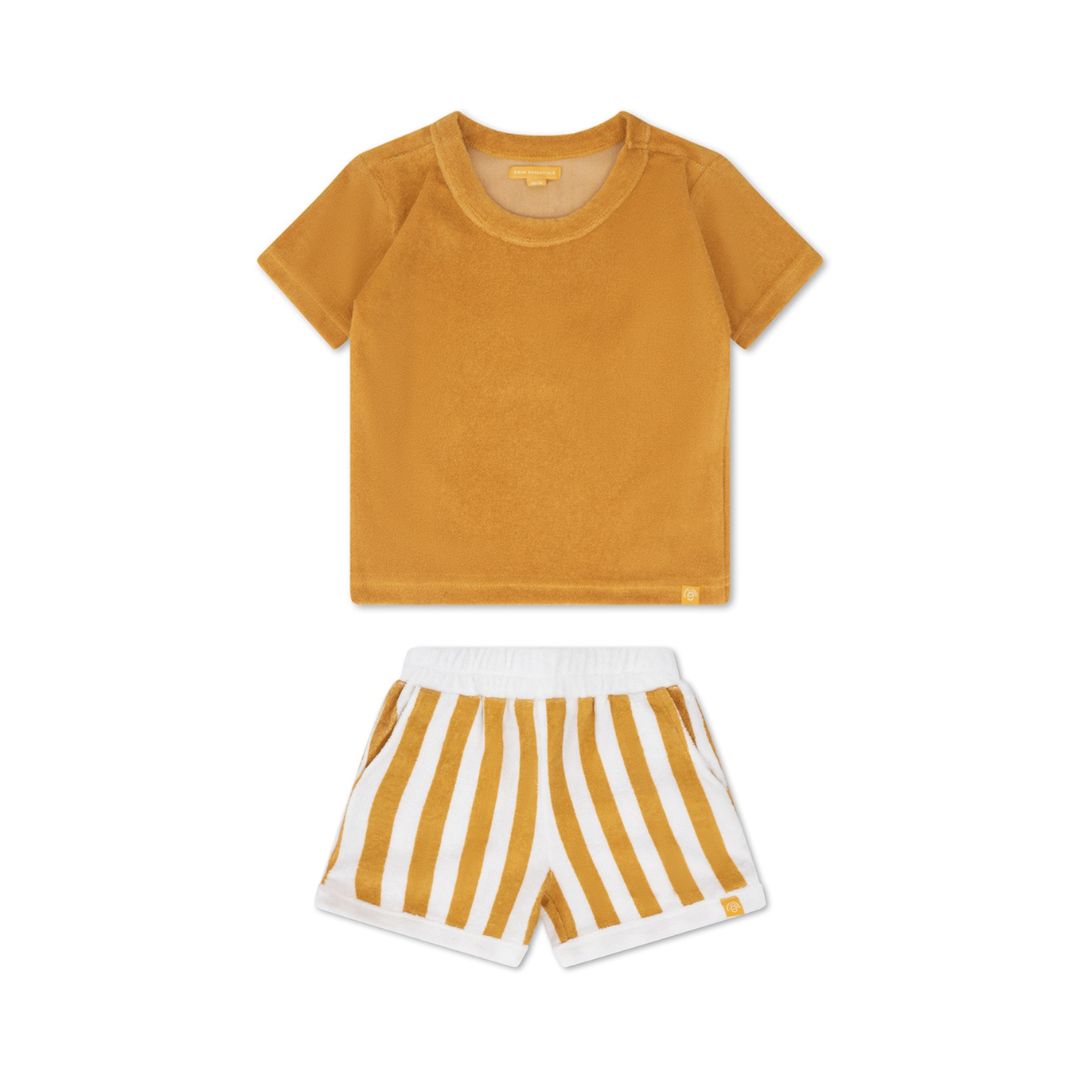 Sommer Frottee Set Shirt und Shorts für Jungen senfgelb