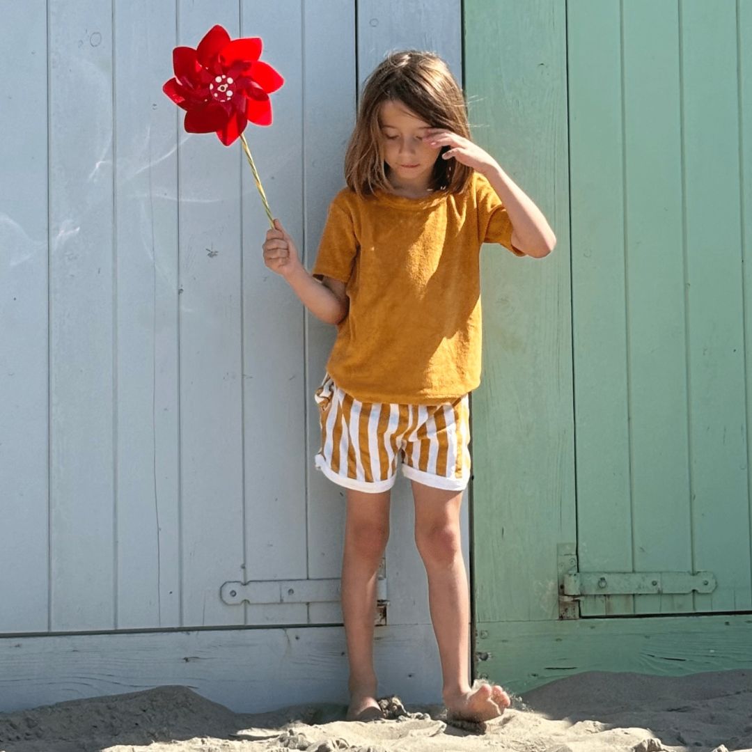 Sommer Frottee Set Shirt und Shorts für Jungen senfgelb