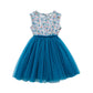 Kleid Kurzarm mit Blumenmuster und Tüll blau