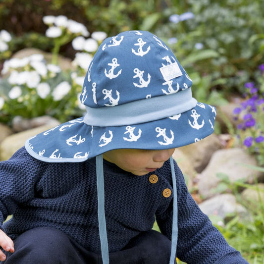 Sommermütze mit Strickbund blau Anker