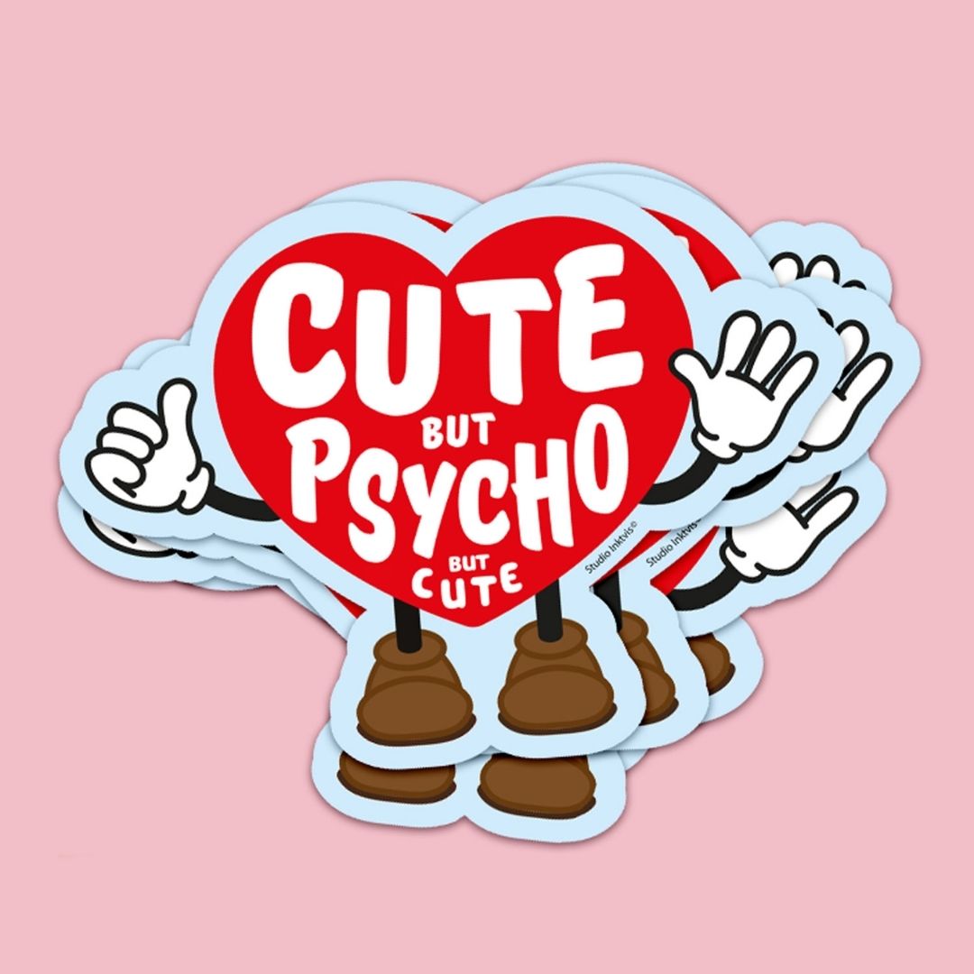 Sticker Herz 'CUTE BUT PSYCHO BUT CUTE'