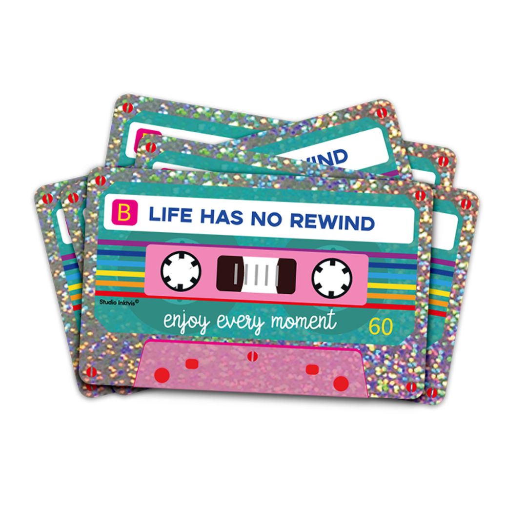 Glitzer-Sticker | Aufkleber Kassettenband 'Life has no rewind'
