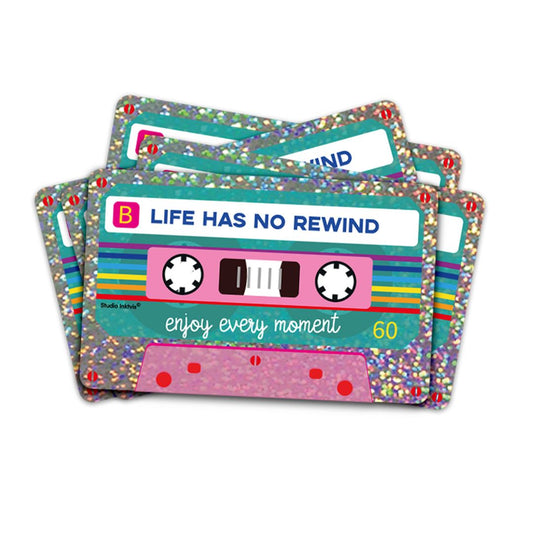 Glitzer-Sticker | Aufkleber Kassettenband 'Life has no rewind'