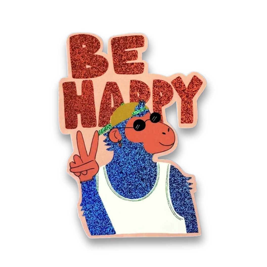 Spülmaschinenfester Sticker mit Glitzer 'Affe Be Happy'