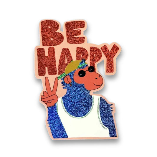 Spülmaschinenfester Sticker mit Glitzer 'Affe Be Happy'
