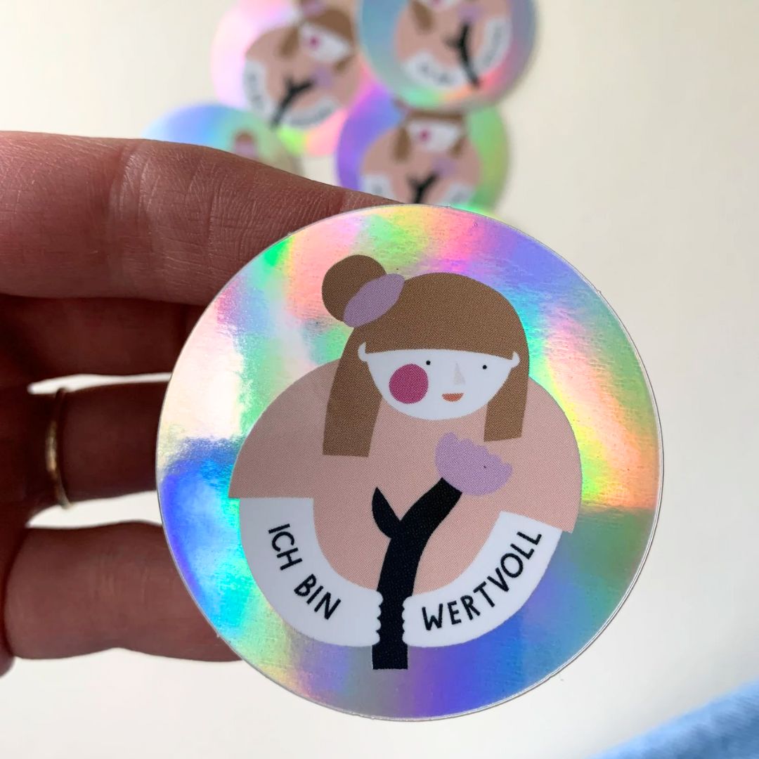 Karte mit holografischem Sticker 'Ich bin wertvoll'