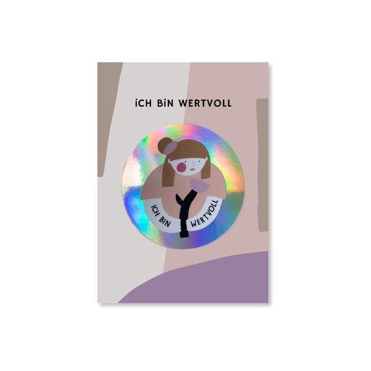 Karte mit holografischem Sticker 'Ich bin wertvoll'