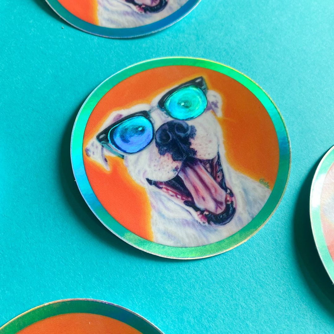 Aufkleber Hund mit Sonnenbrille