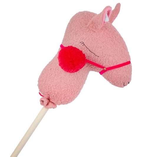 handgemachtes Steckenpferd 'Llama Alpaca' aus Leinen rosa
