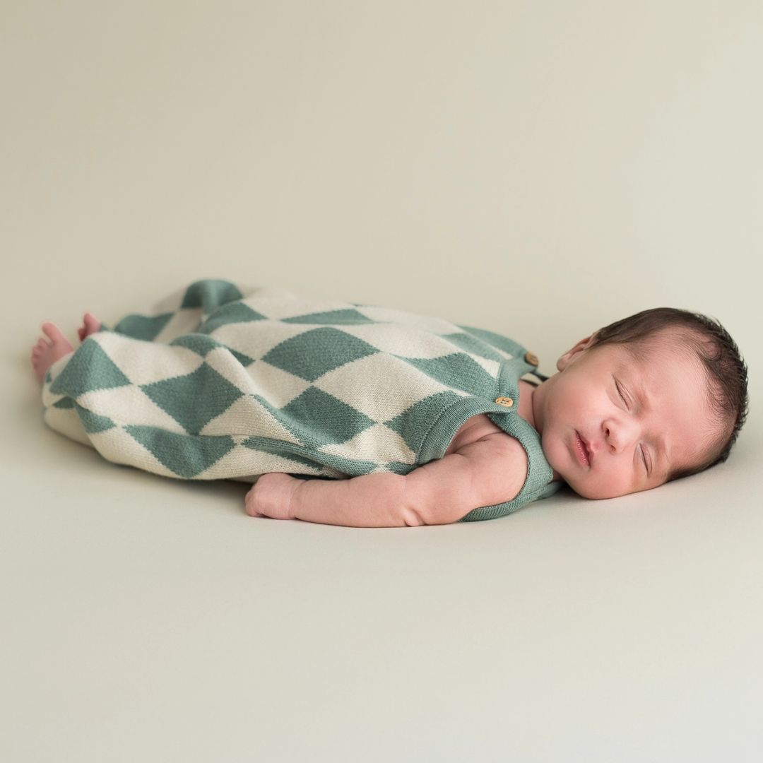 Strampler lang 'Romper-Diamant' blau/ecru