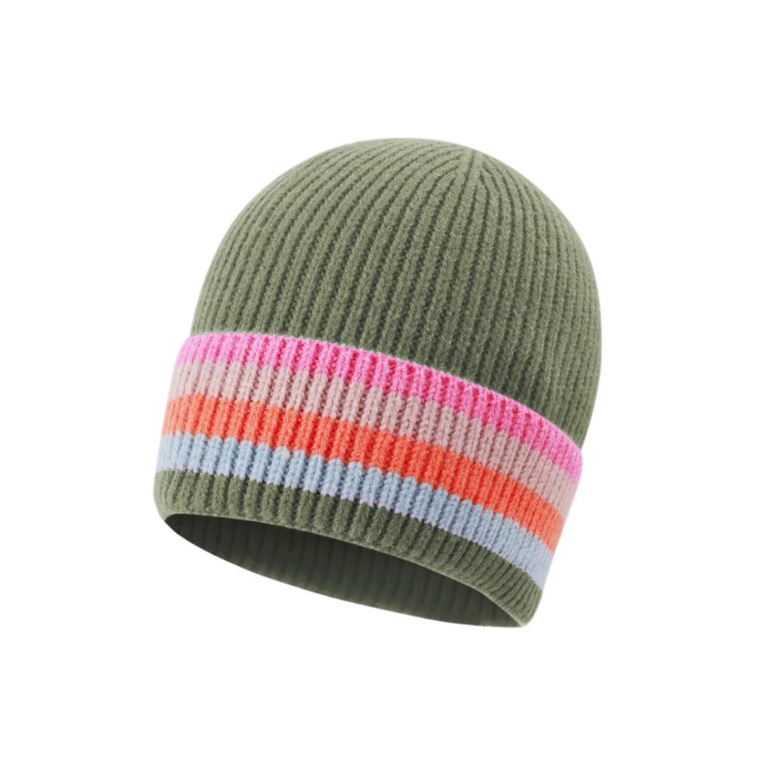 Damen Strickmütze 'Colorblock Stripes' army green