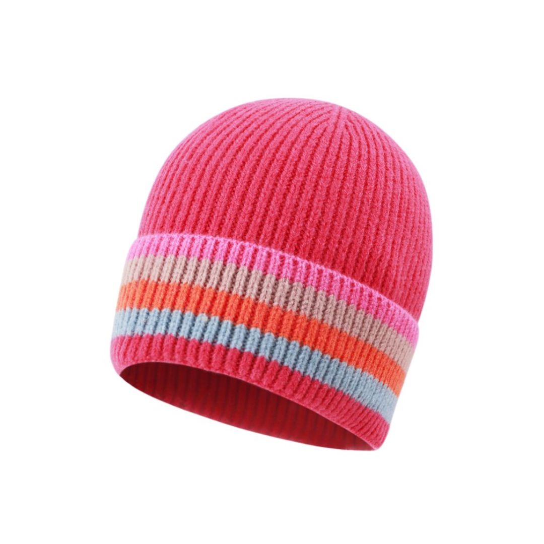 Damen Strickmütze 'Colorblock Stripes' rosa/rot