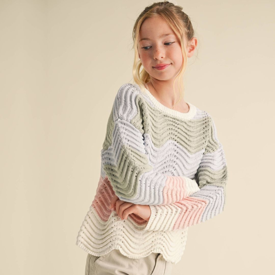 Mädchen Strickpullover mit gewelltem Rippmuster