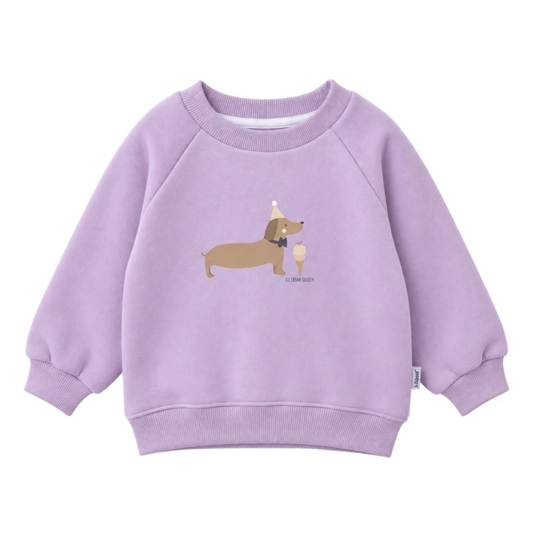 Kinder Sweatshirt mit Print 'Dackel Icecream Society' flieder