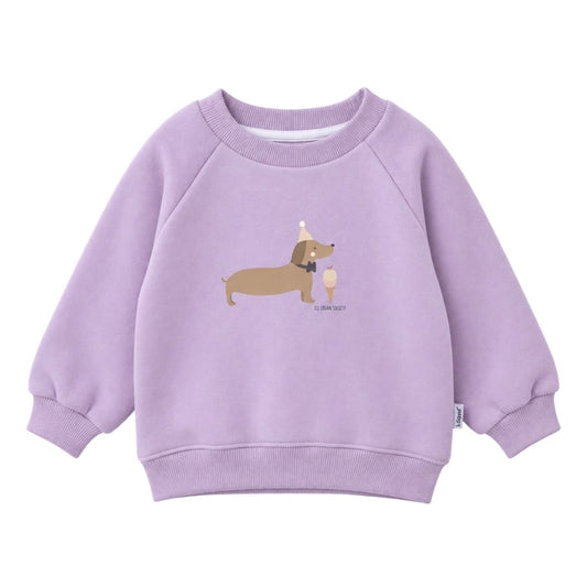 Kinder Sweatshirt mit Print 'Dackel Icecream Society' flieder