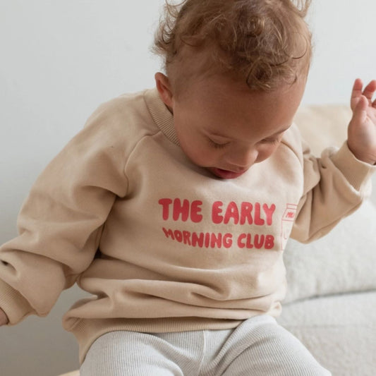 Sweatshirt in beige mit Print "Early Morning Club"