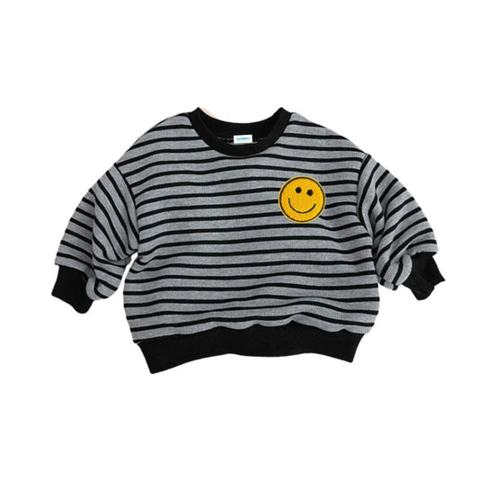 Sweatshirt 'Casual Stripes' grau/schwarz geplüscht