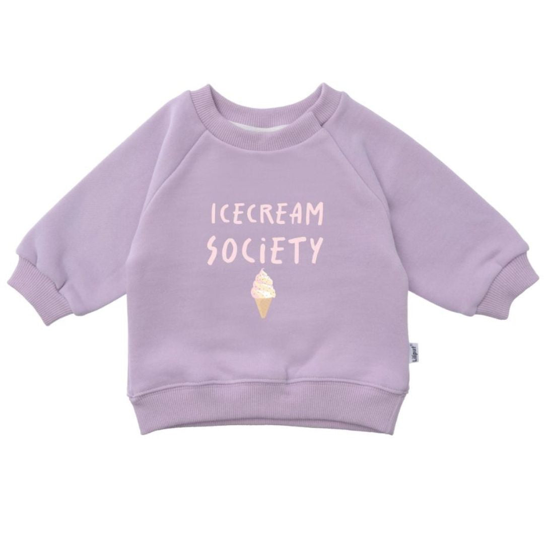 Kinder Sweatshirt mit Print 'Icecream Society' flieder