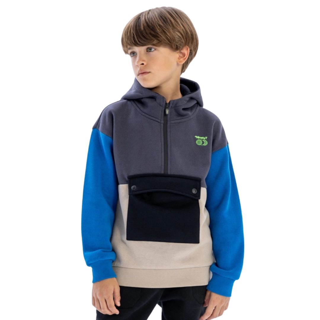 Colorblock Hoodie blau/beige
