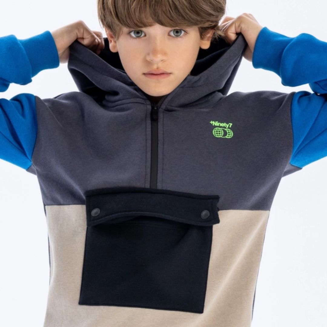 Colorblock Hoodie blau/beige