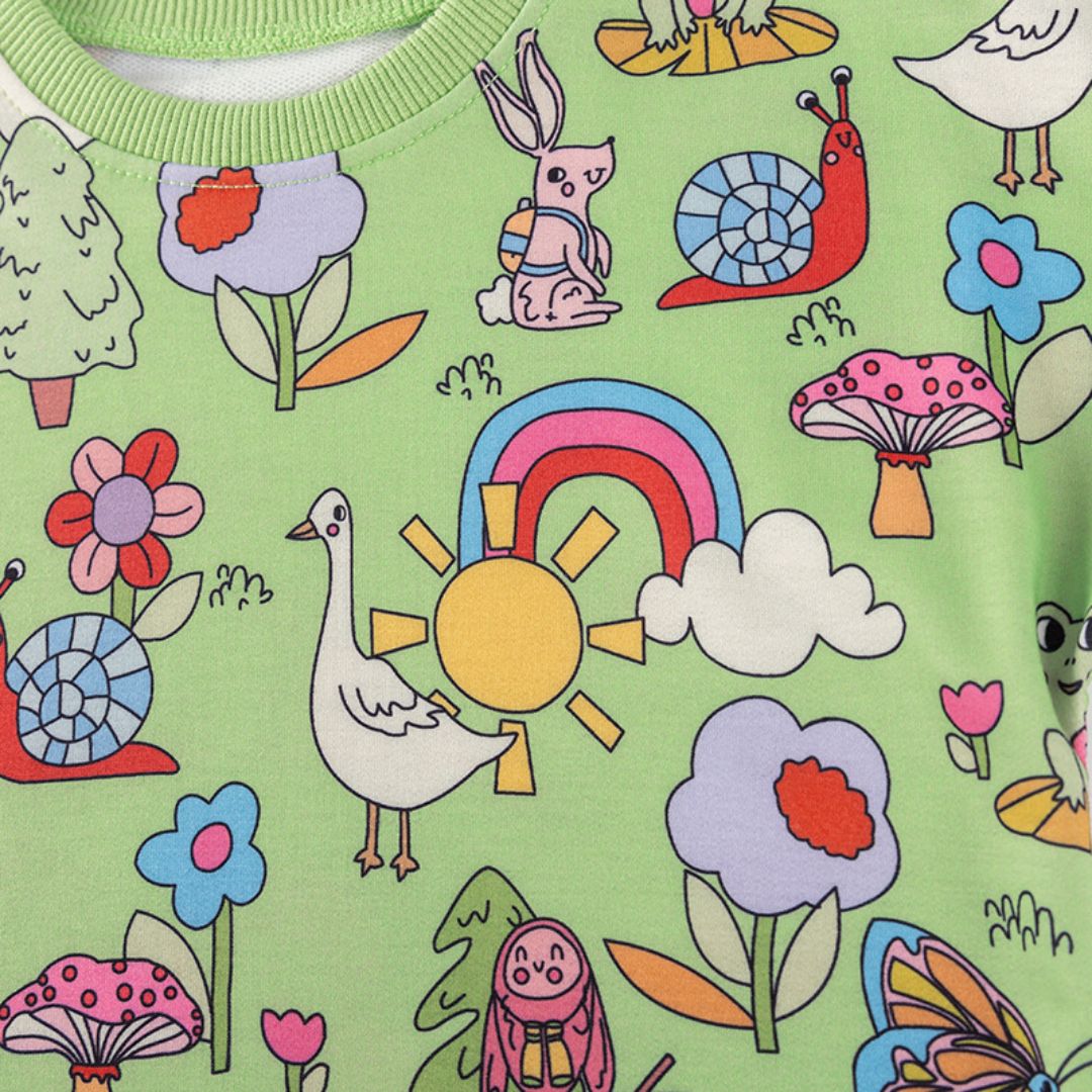 Sweatshirt für Kinder Cartoon Muster Allover grün