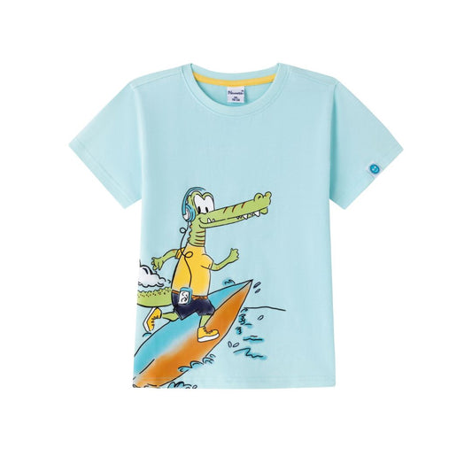 Jungen-T-Shirt Krokodil blau